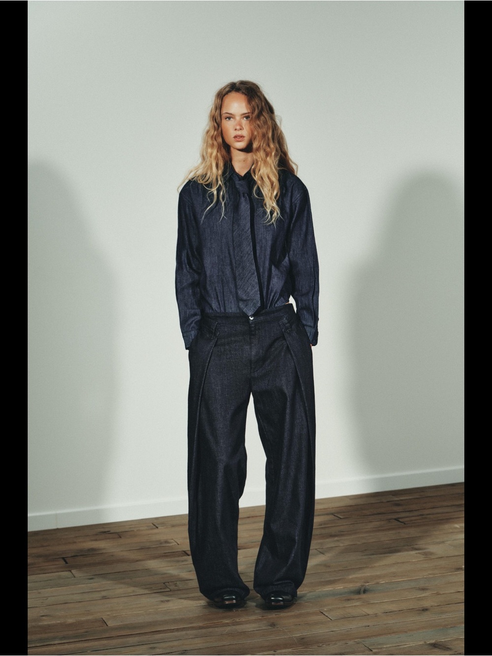 Zara Pleated Faux Denim Trousers